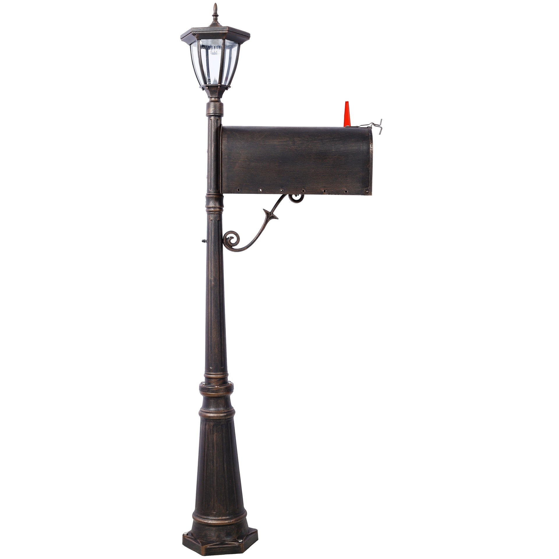 Mailbox/Post Light Combination Kit , Post with Mailbox, Fluted Base,  Decorative Modern Mailbox with Post, Stratford Heavy Duty Cast Aluminum Mailboxes for Outside, Mailbox Post Large Mail Box