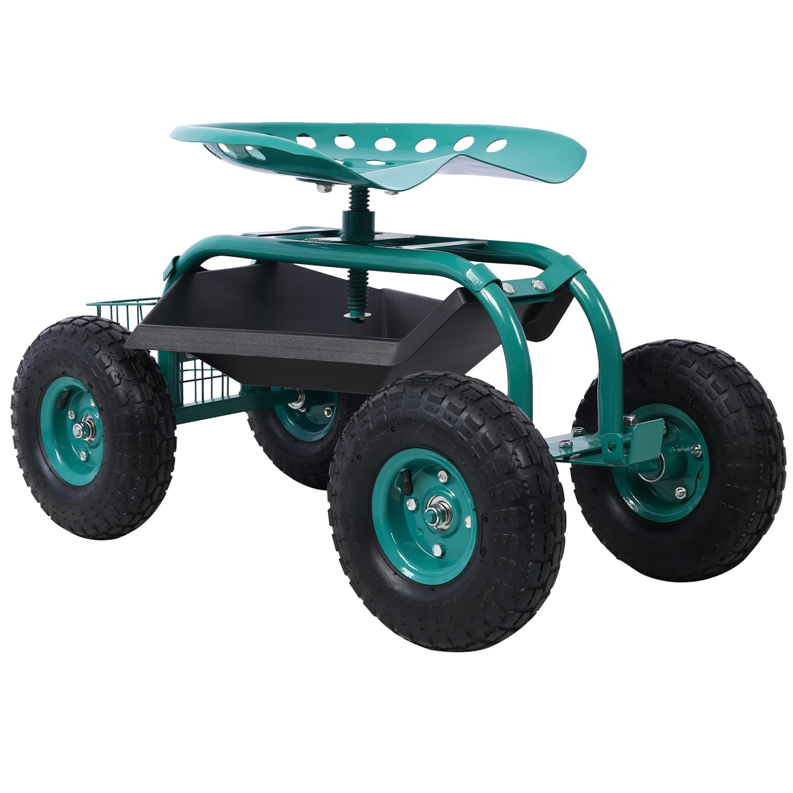 Rolling Garden Scooter Garden Cart Seat with Wheels and Tool Tray, 360 Swivel Seat,Green--refurbished