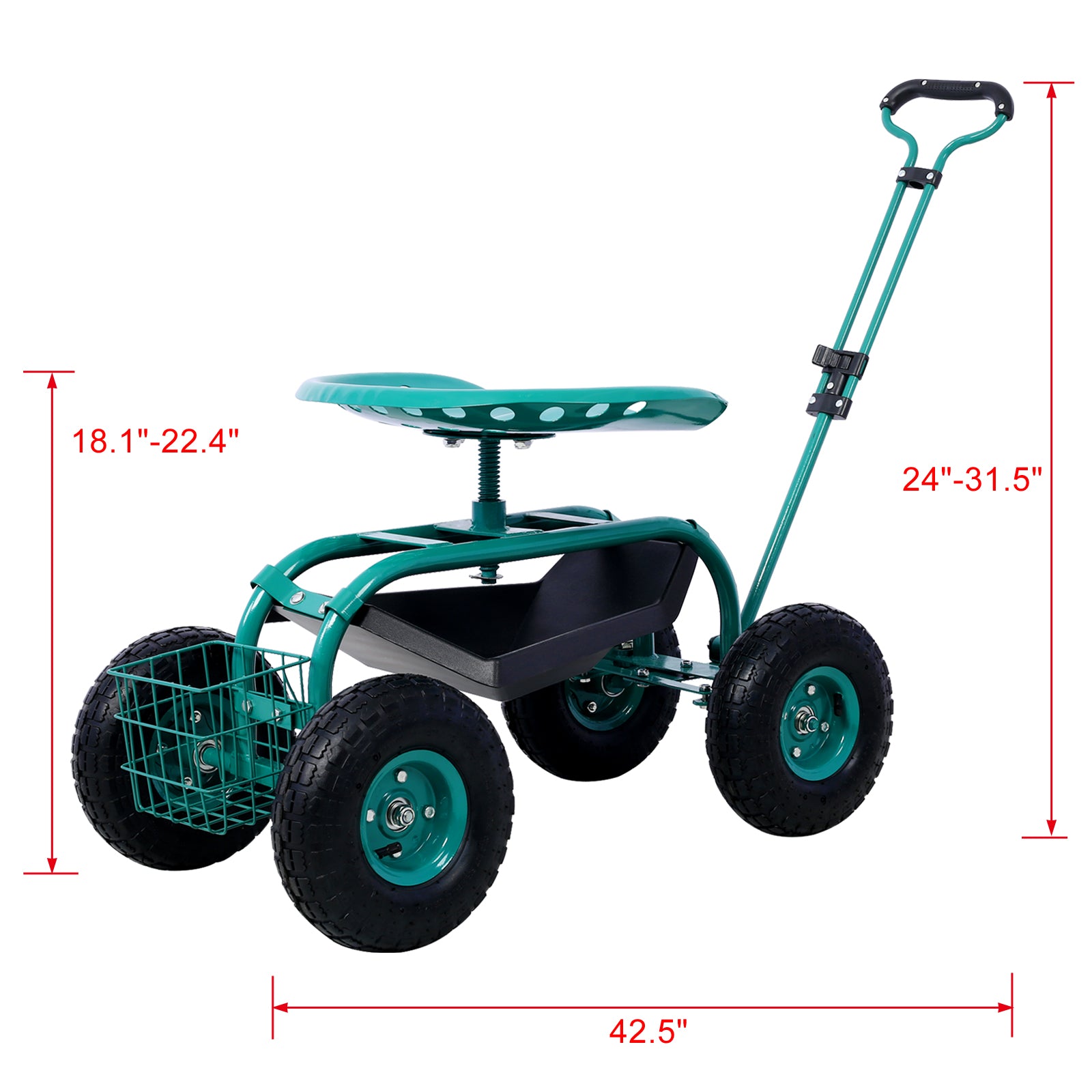 Rolling Garden Scooter Garden Cart Seat with Wheels and Tool Tray, 360 Swivel Seat,Green--refurbished