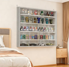 Gray Wall-Mounted Display Case Perfect for Model Cars, Clear Door for Stylish Collectible Showcase