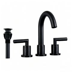 Bathroom Faucet 2 Handle Matte Black Bathroom Sink Faucet Widespread 3 Hole 360° Swivel Spout Modern Sink Basin Faucets 8 inch