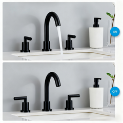 Bathroom Faucet 2 Handle Matte Black Bathroom Sink Faucet Widespread 3 Hole 360° Swivel Spout Modern Sink Basin Faucets 8 inch