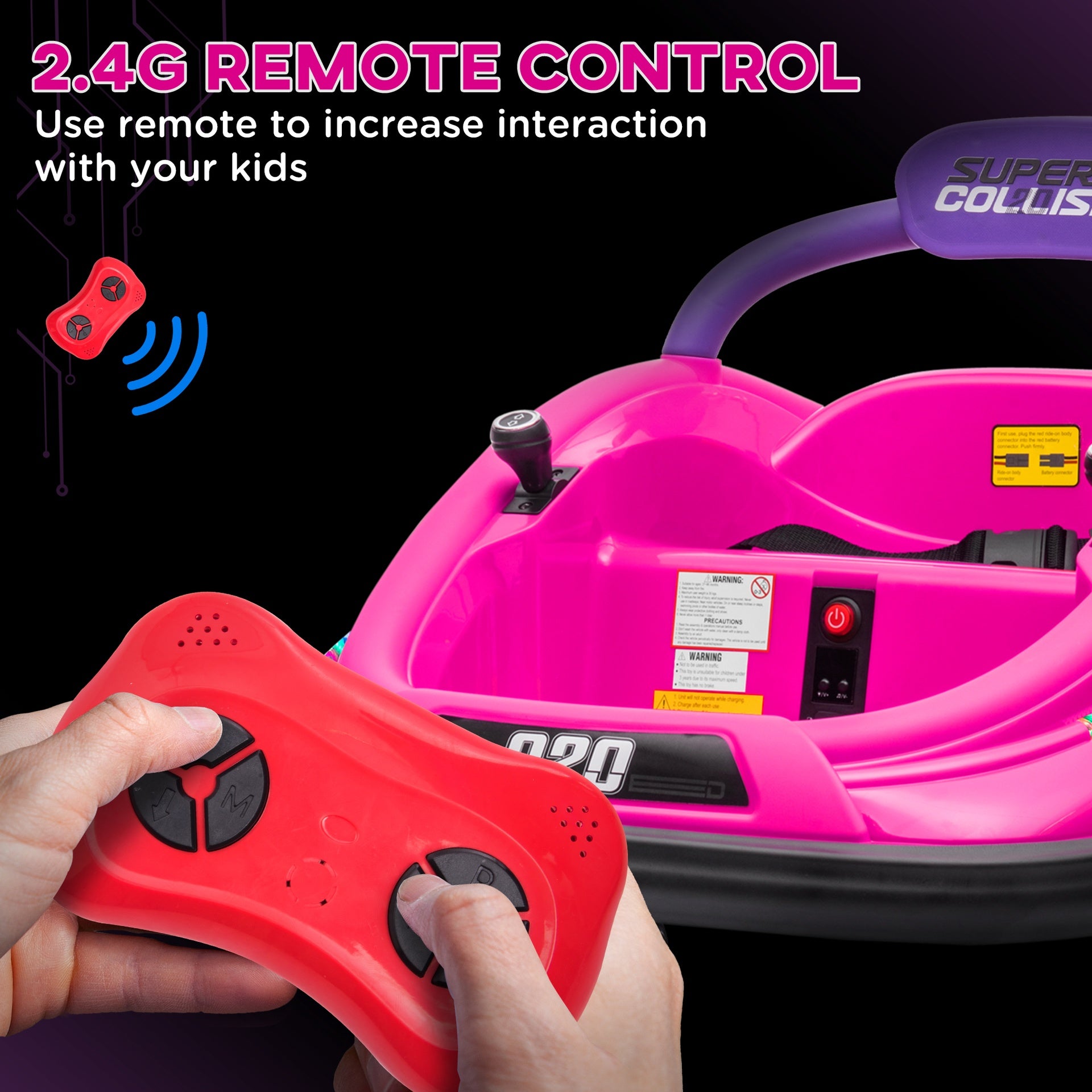 Aosom 12V Toddler Bumper Car with Remote Control, 360° Rotation Kids Electric Ride-On Toy, Twins Motor, Colorful LED Lights, 3 Songs, for Boys and Girls, Pink