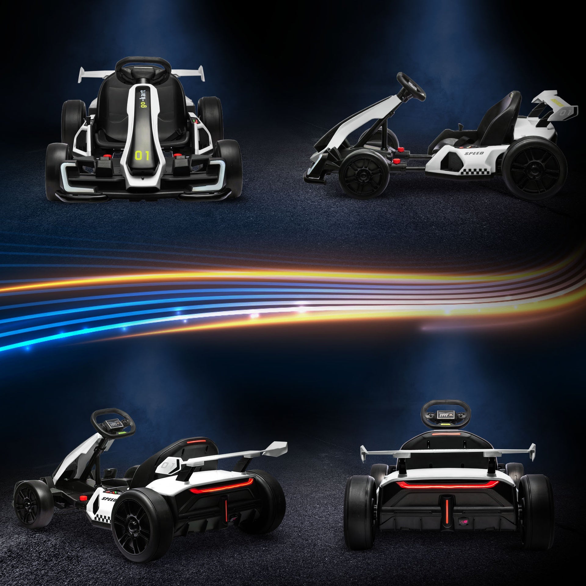 Aosom  24V 7.5 MPH Electric Go Kart with Adjustable Seat, Drifting Car Battery Powered Ride on Toy Outdoor with Slow Start, Button Start, Music, Honking Horn, Lights, for 6-12 Years Old, White