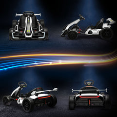 Aosom  24V 7.5 MPH Electric Go Kart with Adjustable Seat, Drifting Car Battery Powered Ride on Toy Outdoor with Slow Start, Button Start, Music, Honking Horn, Lights, for 6-12 Years Old, White