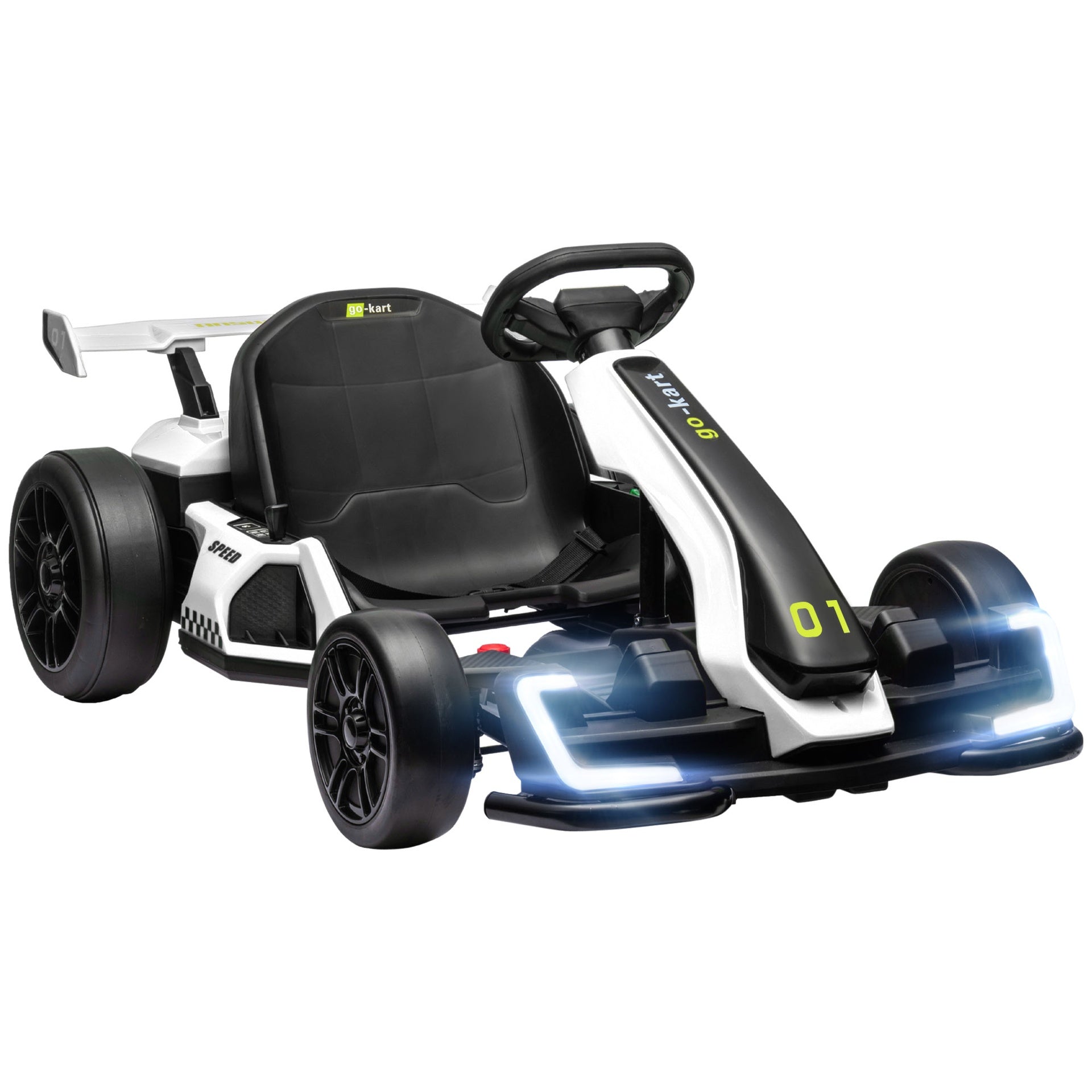 Aosom  24V 7.5 MPH Electric Go Kart with Adjustable Seat, Drifting Car Battery Powered Ride on Toy Outdoor with Slow Start, Button Start, Music, Honking Horn, Lights, for 6-12 Years Old, White