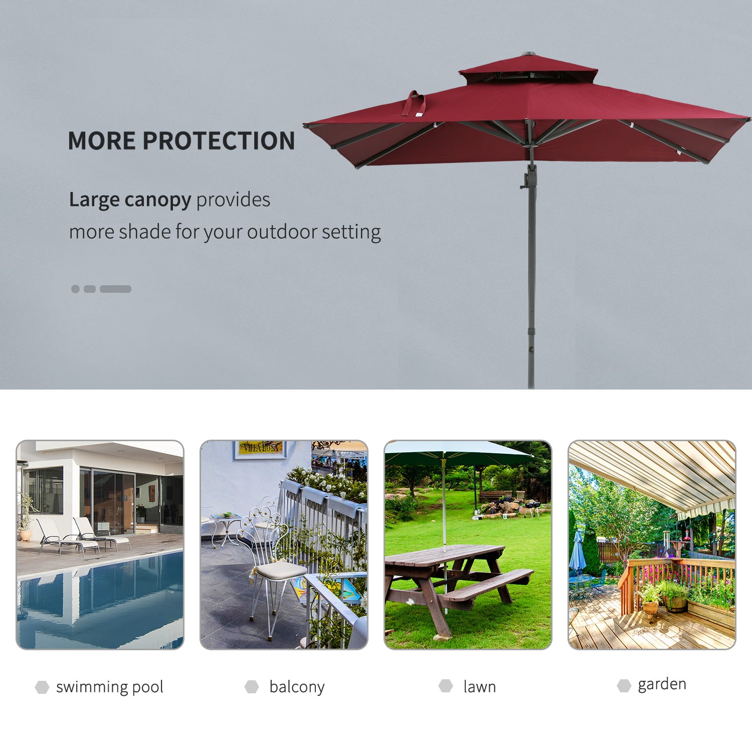 Outsunny 10ft Offset Patio Umbrella, Hanging Cantilever Umbrella, Square Shape, Aluminum Cross Base, Tilt, 360-Degree Rotation, Red