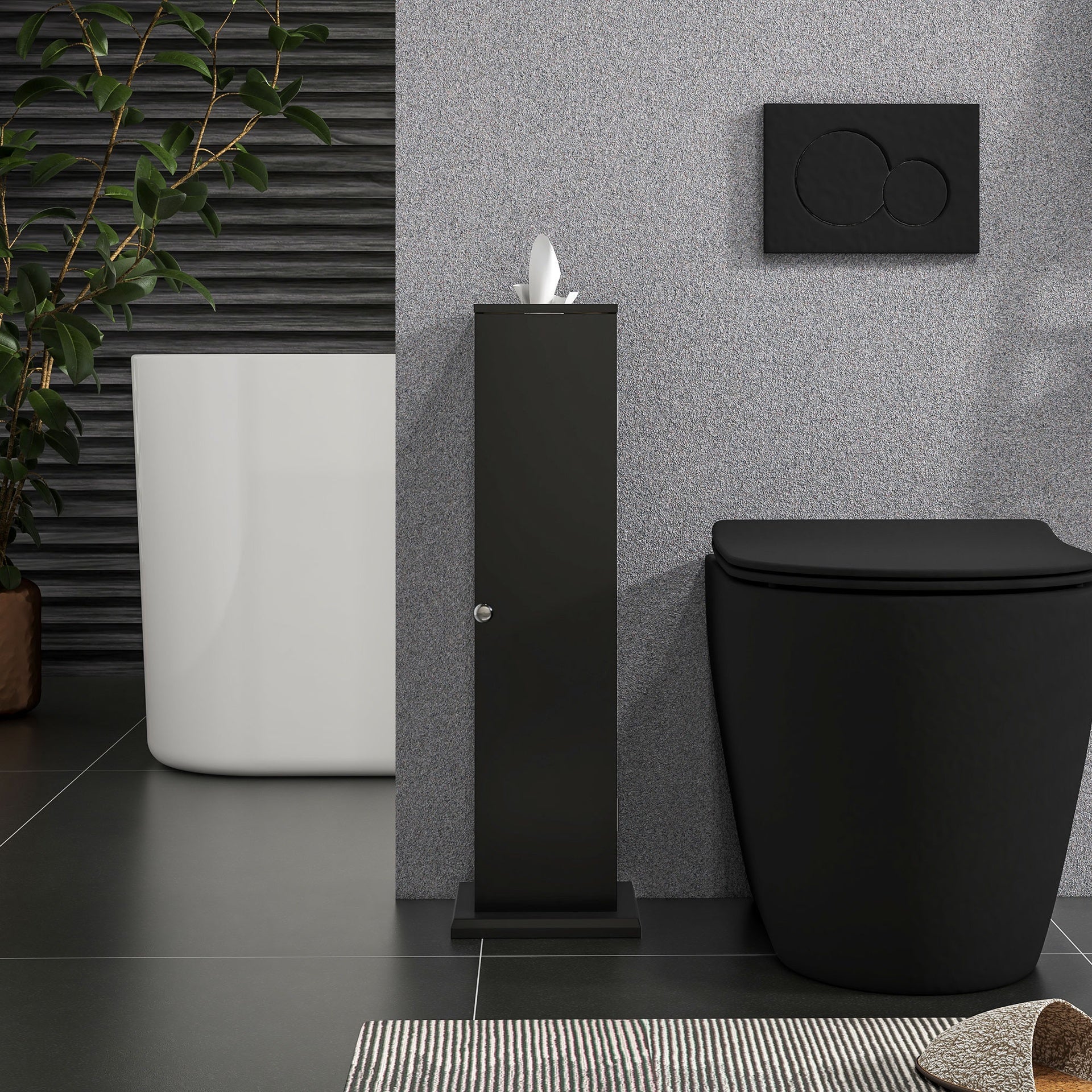 HOMCOM Toilet Paper Cabinet, Small Bathroom Corner Floor Cabinet with Doors and Shelves, Thin Storage Bathroom Organizer for Paper Shampoo, Black