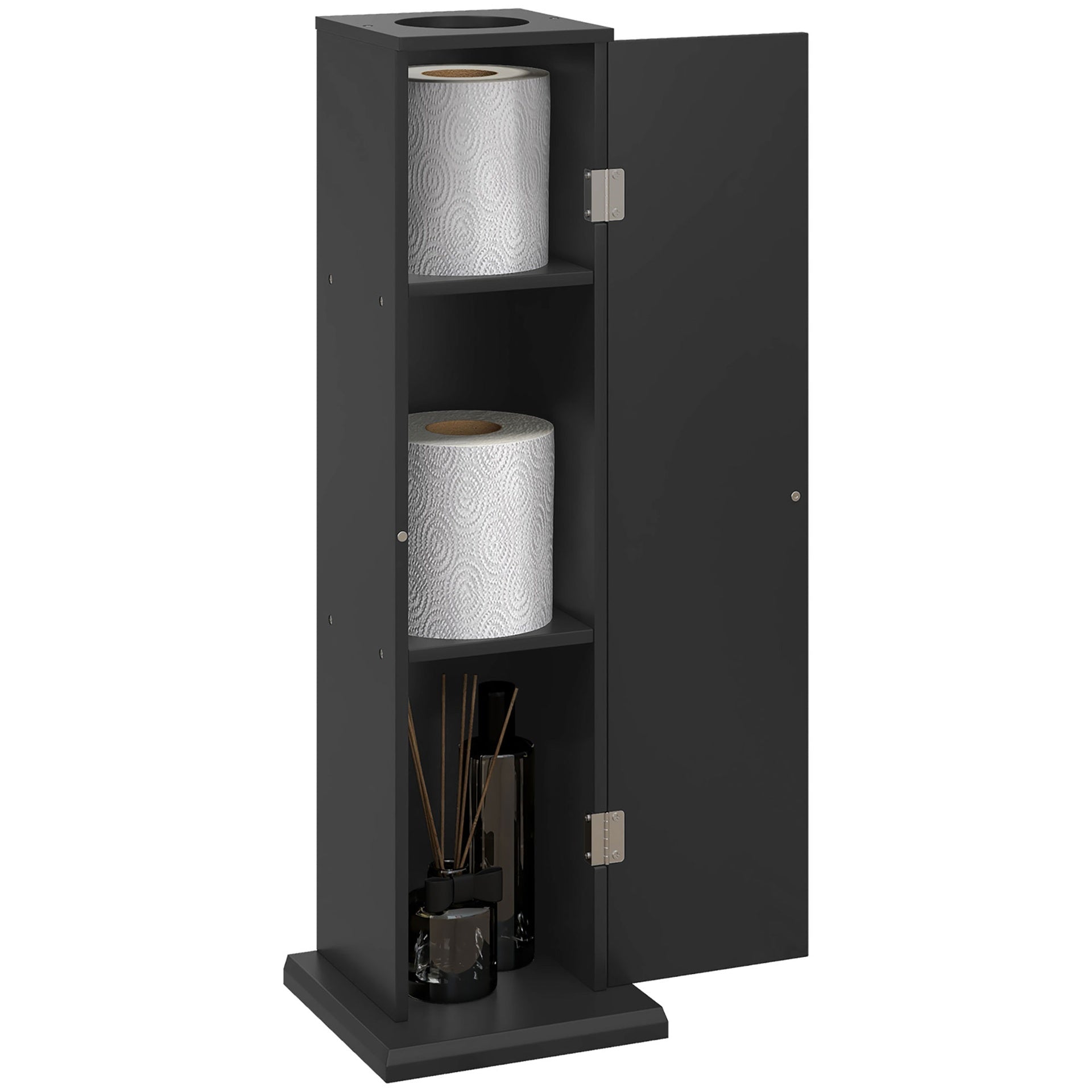 HOMCOM Toilet Paper Cabinet, Small Bathroom Corner Floor Cabinet with Doors and Shelves, Thin Storage Bathroom Organizer for Paper Shampoo, Black