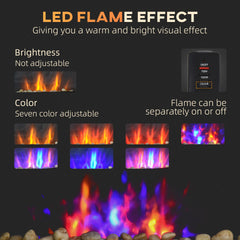 28.5" 1500W Electric Wall-Mounted Fireplace with Flame Effect, 7 Color Background Light, Black