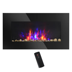 28.5" 1500W Electric Wall-Mounted Fireplace with Flame Effect, 7 Color Background Light, Black