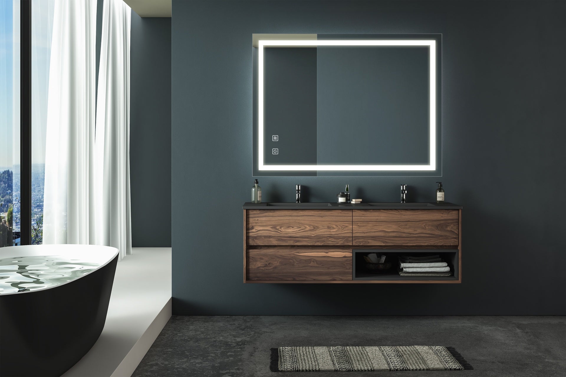 32x24inch Bathroom Led Classy Vanity Mirror with focused backplane,High Lumen,Dimmable Touch,Wall Switch Control, Anti-Fog ,CRI 95 Adjustable 3000K-4500K-6000K ,IP54 Waterproof  Vertical & Horizontal
