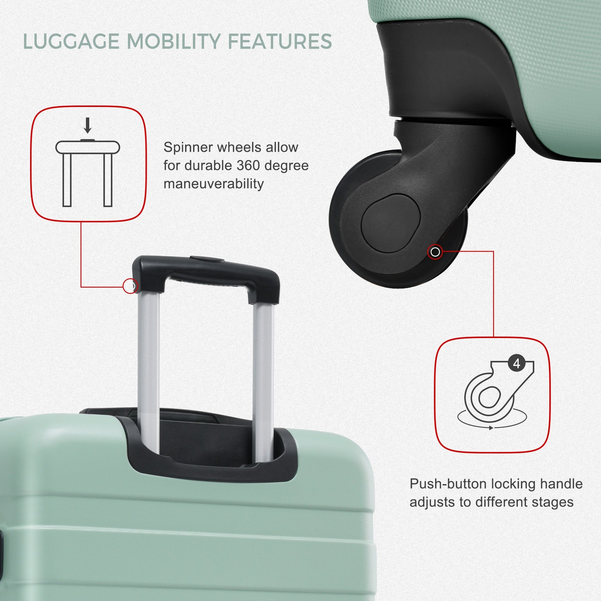 Luggage Sets New Model ABS Hardshell 3pcs Clearance Luggage Hardside Lightweight Durable Suitcase sets Spinner Wheels Suitcase with TSA Lock 20''24''28''( Green)