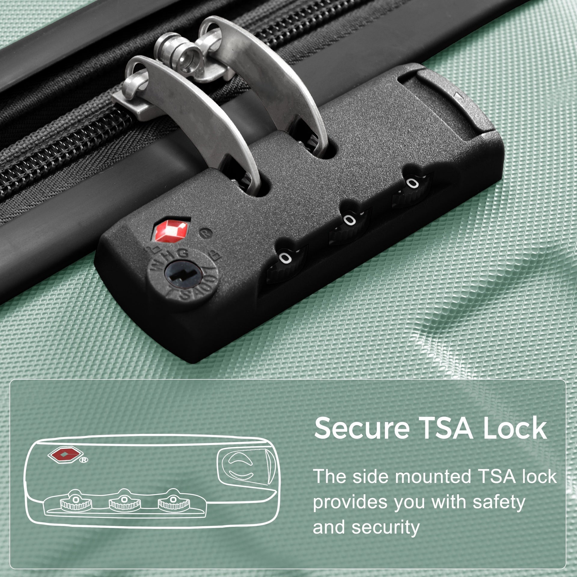 Luggage Sets New Model ABS Hardshell 3pcs Clearance Luggage Hardside Lightweight Durable Suitcase sets Spinner Wheels Suitcase with TSA Lock 20''24''28''( Green)