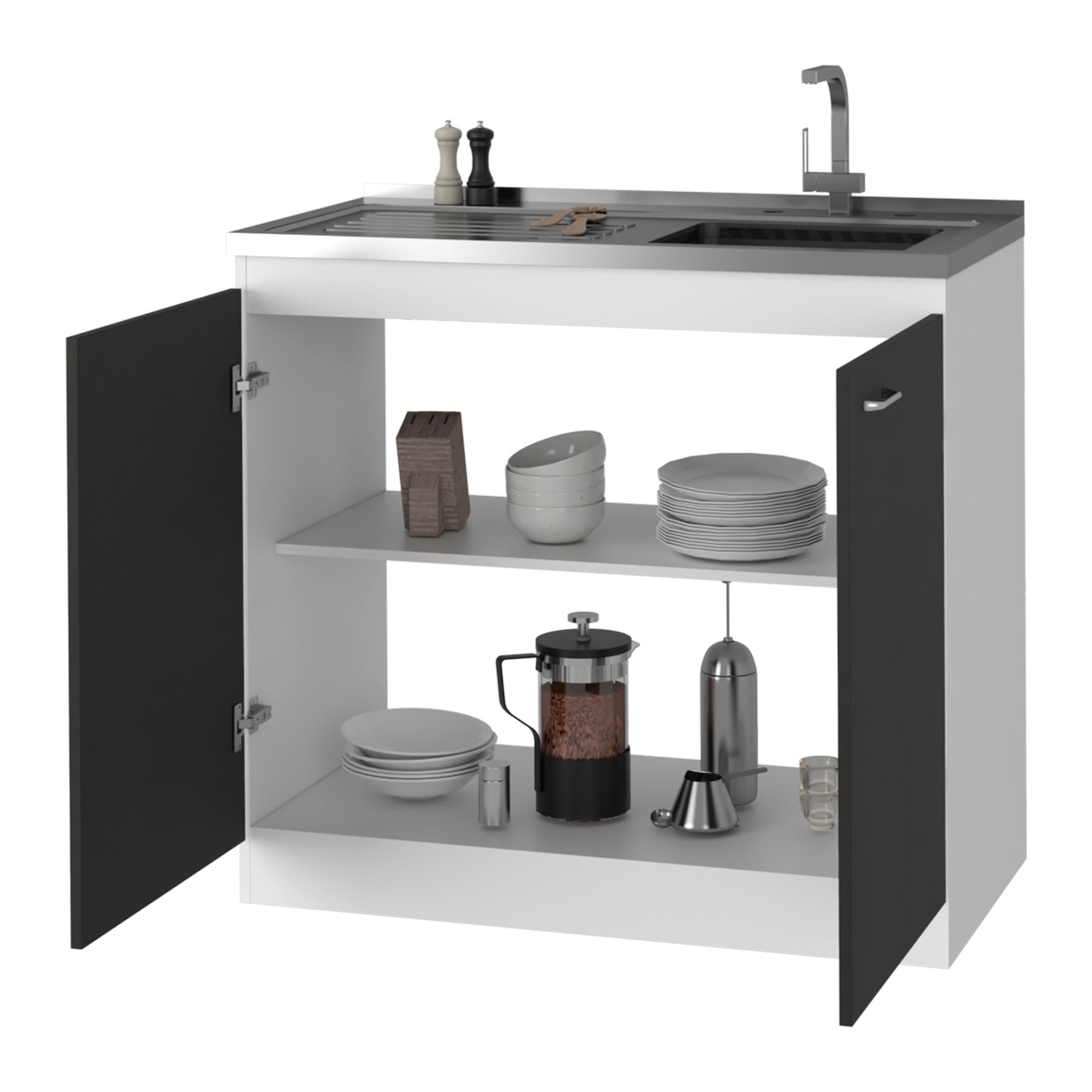 Dark Walnut Rectangle 2-Door Utility Sink and Cabinet
