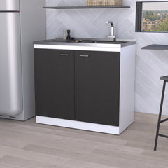 Dark Walnut Rectangle 2-Door Utility Sink and Cabinet