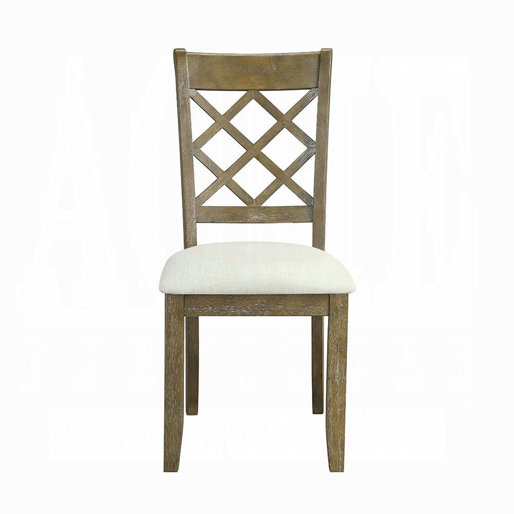 Beige and Rustic Oak Lattice Back Side Chairs (Set of 2)