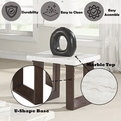 Edwyn White Natural Marble Top & Espresso Finish End Table