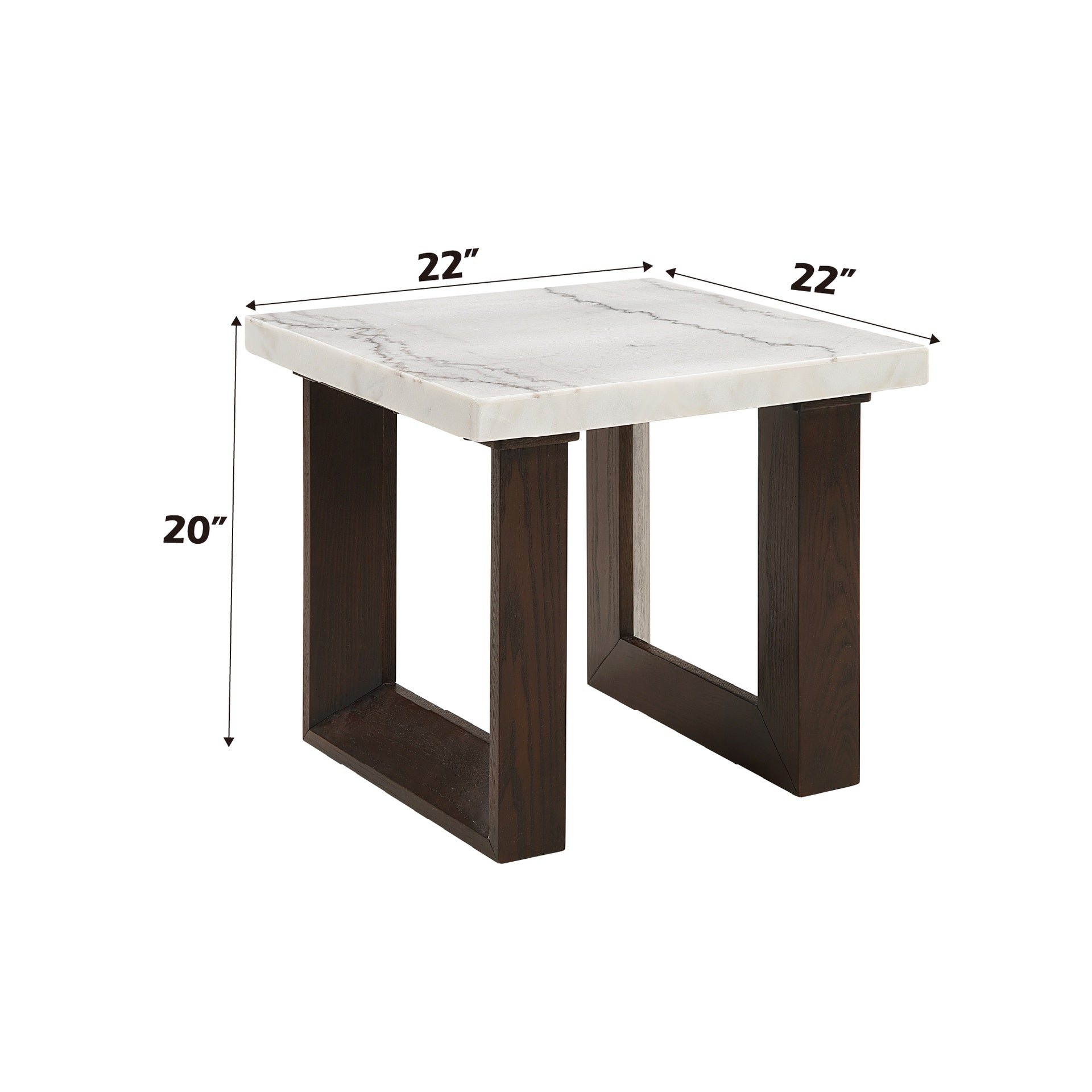Edwyn White Natural Marble Top & Espresso Finish End Table