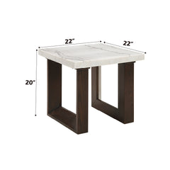 Edwyn White Natural Marble Top & Espresso Finish End Table
