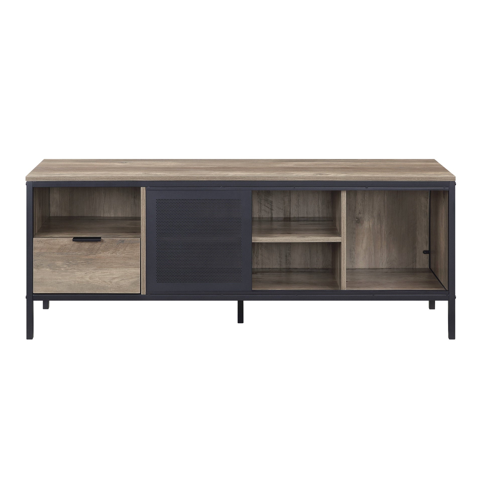 Rustic Oak and Black 1-Drawer TV Stand