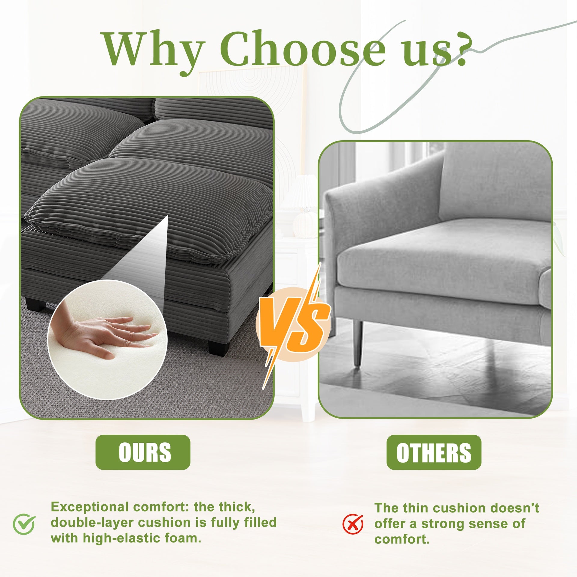 113" Modern 3+1 L-Shaped Corduroy Fabric Sofa,Modular Sectional Cloud Couch W/Ottoman,35D High-resilience Sponge&Double-layer Thick Cushion,Cup Holders,Storage Bags,Couches For Living Room,Apartment.