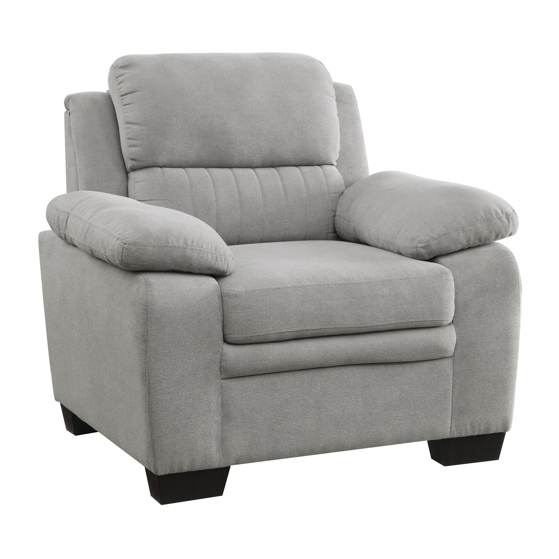 Plush Seating Chair 1pc Gray Textured Fabric Channel Tufting Solid Wood Frame Modern Living Room Furniture