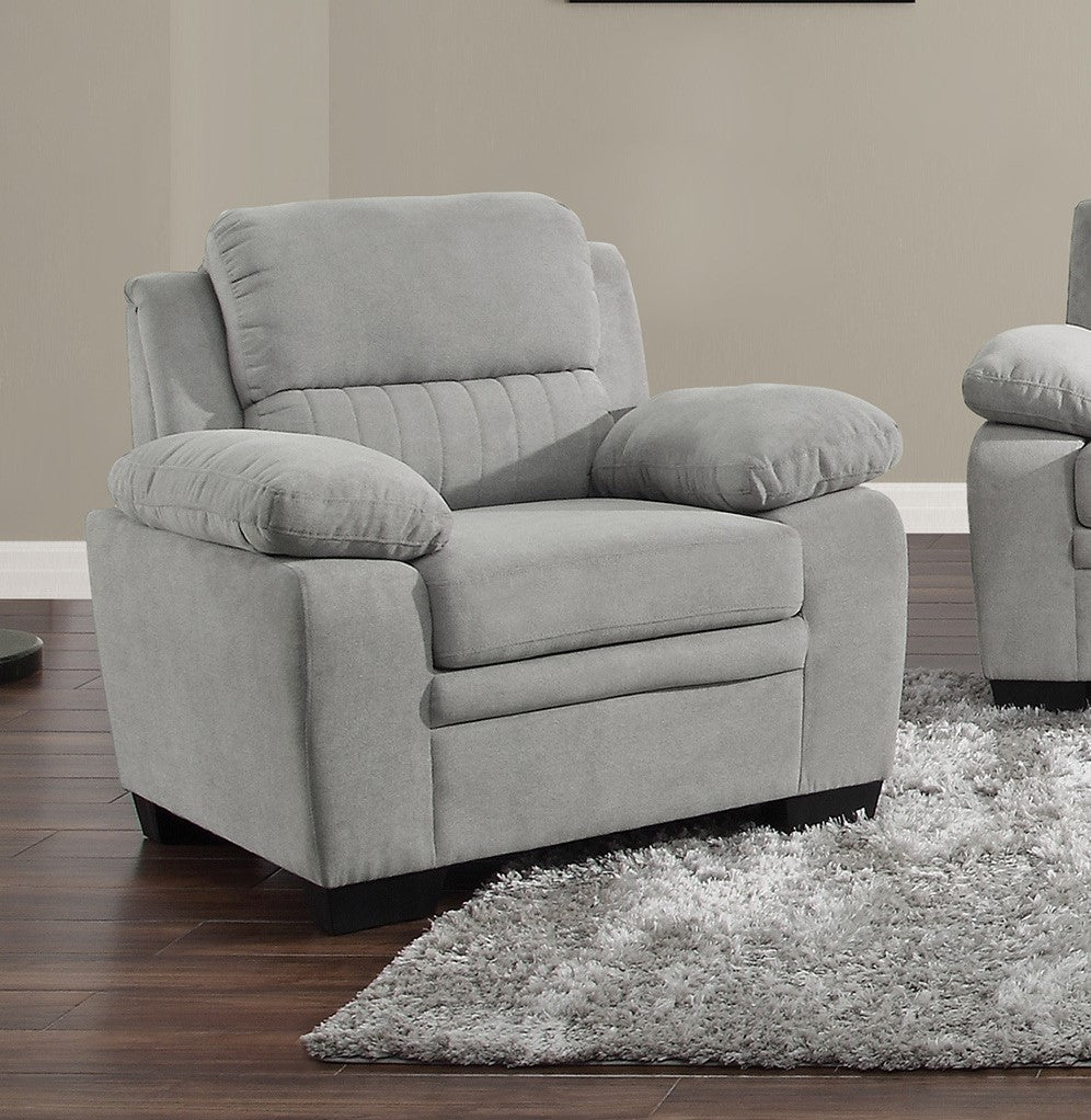 Plush Seating Chair 1pc Gray Textured Fabric Channel Tufting Solid Wood Frame Modern Living Room Furniture