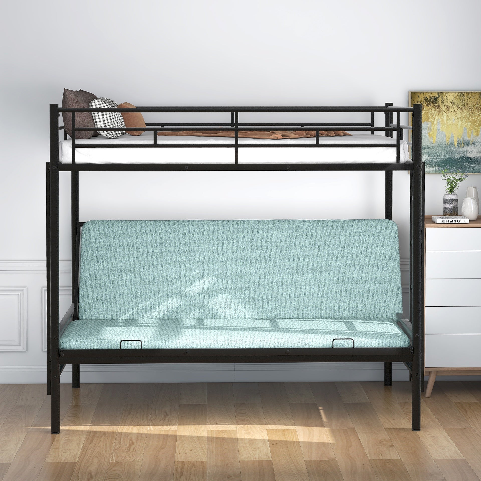 Twin over Full Metal Bunk Bed, Multi-Function,Black(OLD SKU:MF286650AAB)