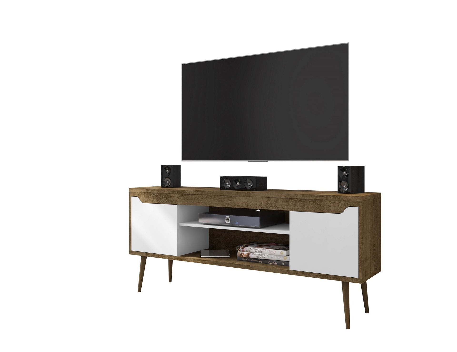 TV Stand in Rustic Brown and White