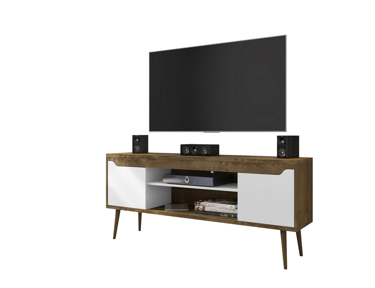 TV Stand in Rustic Brown and White