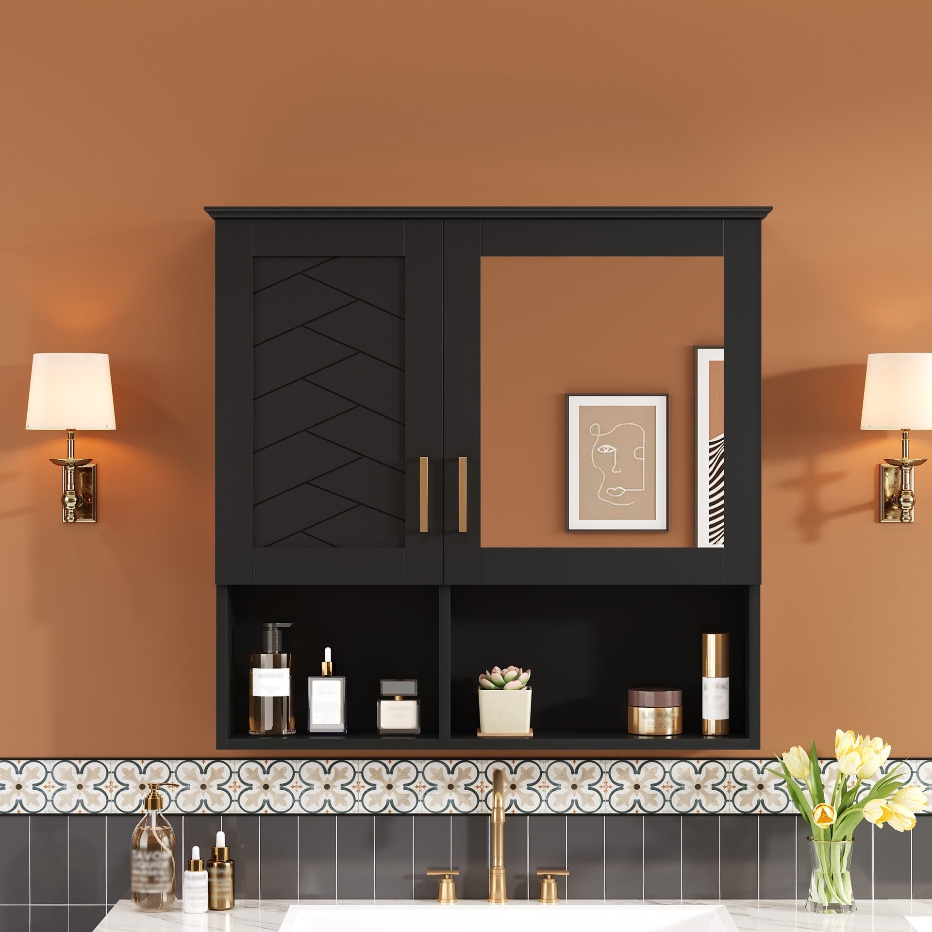 2-in-1 Bathroom Mirror Cabinet, 30 inch Wall Mounted Medicine Cabinet with Adjustable Shelves & Soft Close Doors, High-Define Mirror with Storage for Bathroom Vanity