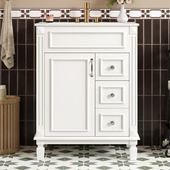 24" Bathroom Vanity with Ceramic Sink, Small Bathroom Sink Cabinet, Modern Cabinet with 2 Drawers and Adjustable Shelf