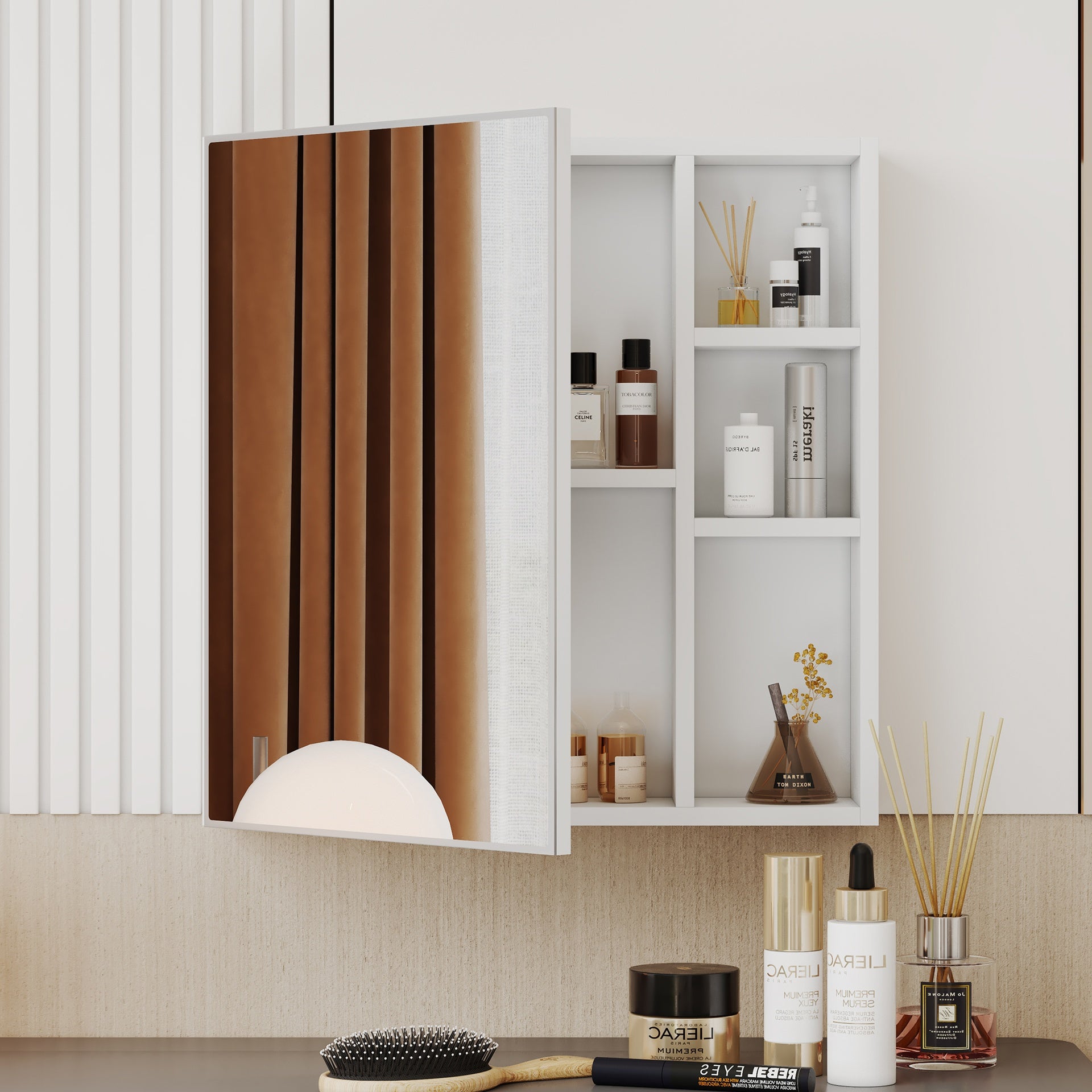 A white MDF material mirror cabinet, bathroom mirror,  MDF material mirror cabinet,a separate wall mounted bathroom mirror for storage and space saving. W1151135030