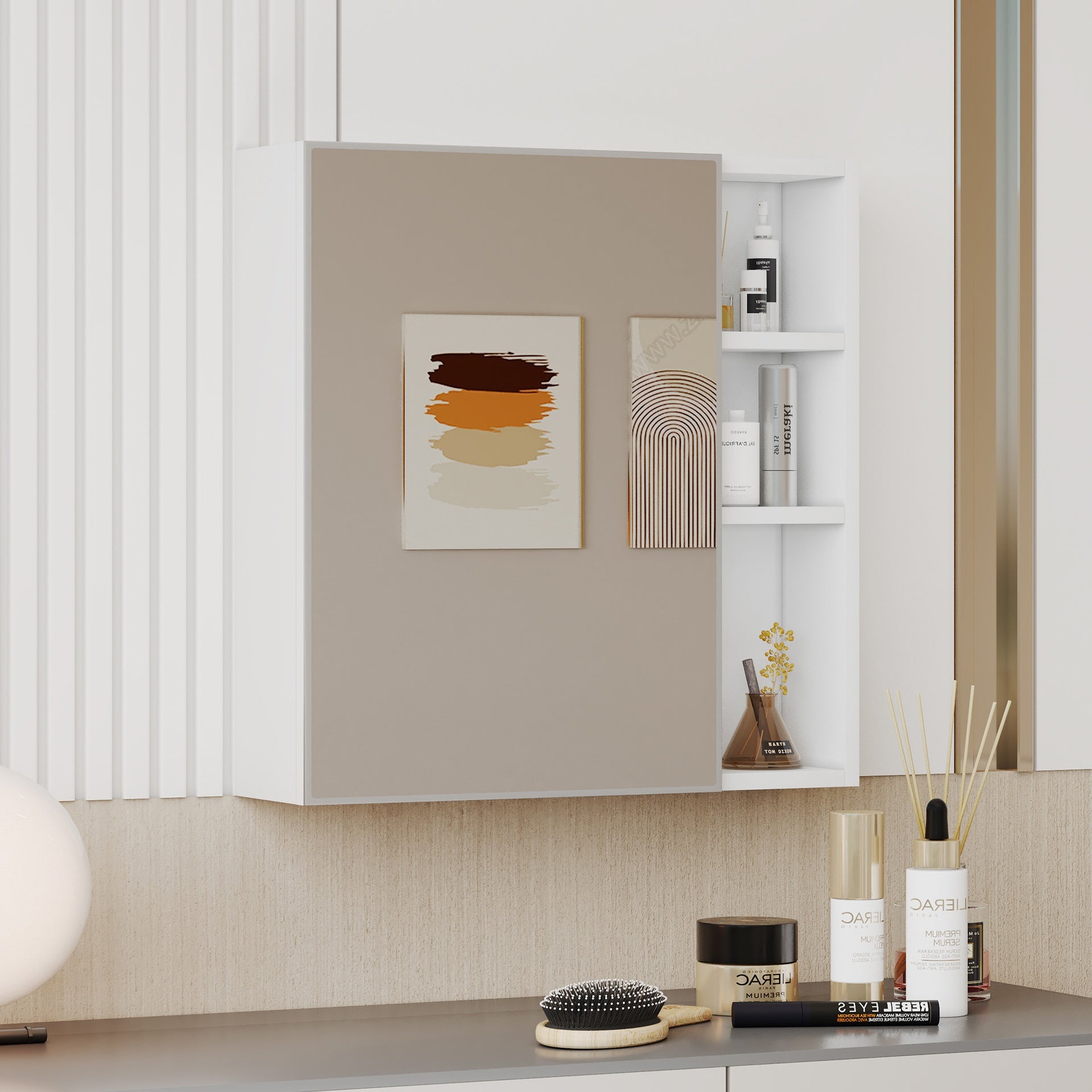 A white MDF material mirror cabinet, bathroom mirror,  MDF material mirror cabinet,a separate wall mounted bathroom mirror for storage and space saving. W1151135030