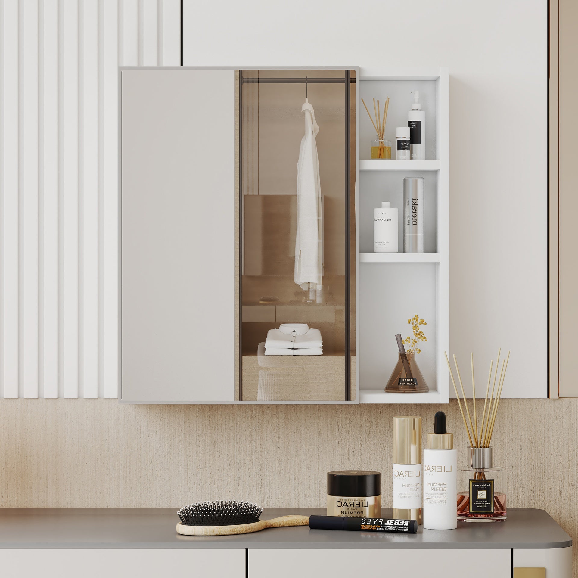 A white MDF material mirror cabinet, bathroom mirror,  MDF material mirror cabinet,a separate wall mounted bathroom mirror for storage and space saving. W1151135030