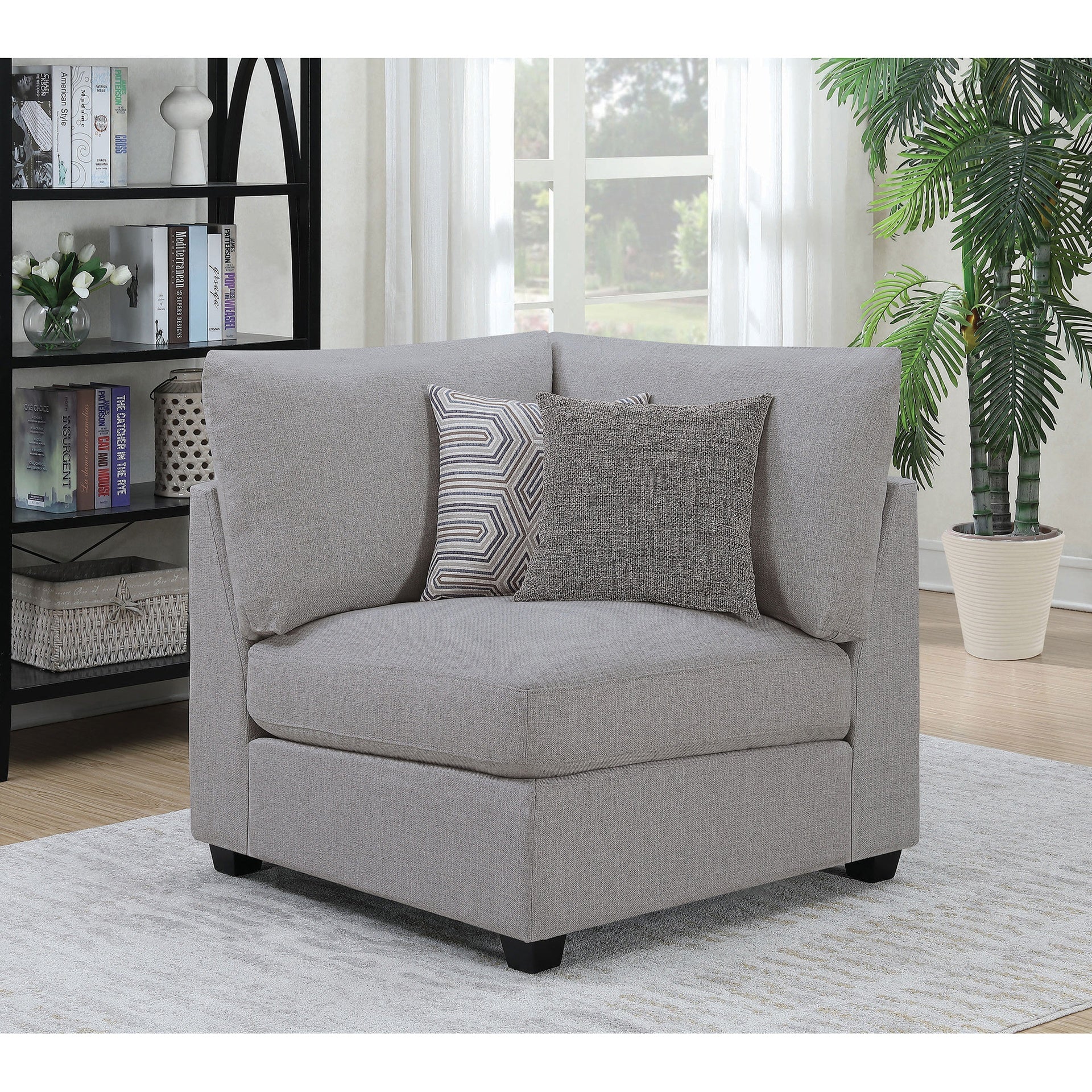 Austin Grey Cushion Back Upholstered Corner Chair with Pillows