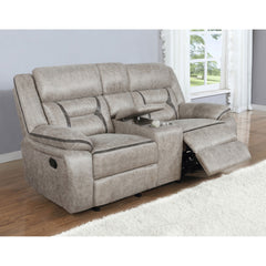 Brazelton Taupe Upholstered Glider Loveseat with Console