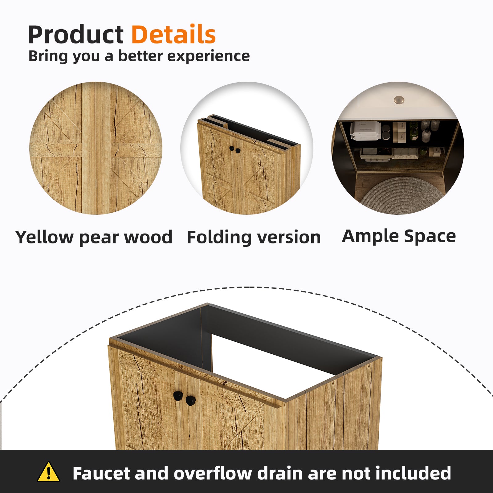 30inch foldable floor-standing bathroom cabinet without basin