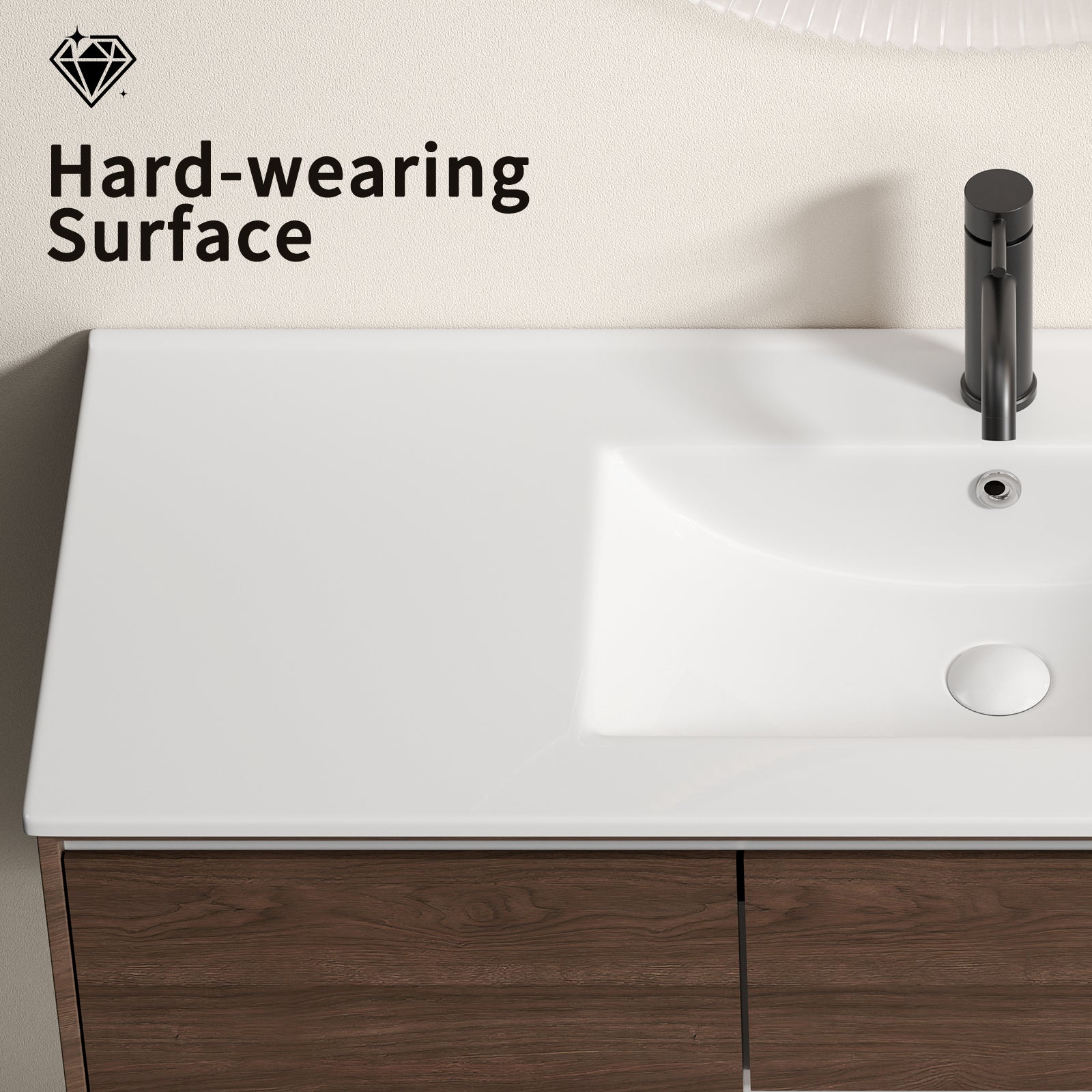 Ceramic Bathroom Sink – 121 x 46 x 17cm Thin Edge Vanity Basin, Single Bowl  Countertop Porcelain Wash Basin for Bathroom, Toilet, Powder Room (No Faucet, No Drain )