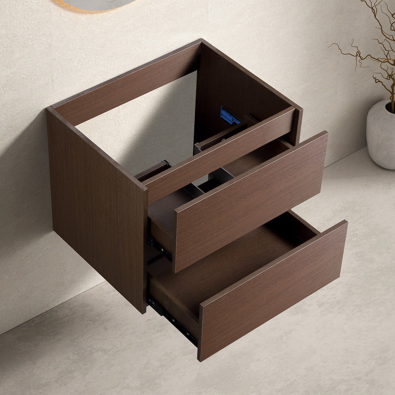 Wall-Mounted Bathroom Vanity  Dark Brown, Easy Assembly, Soft-Close Drawer with Premium Slides, Sturdy Wood Construction, Secure Packaging without sink
