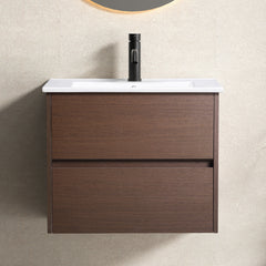 Wall-Mounted Bathroom Vanity  Dark Brown, Easy Assembly, Soft-Close Drawer with Premium Slides, Sturdy Wood Construction, Secure Packaging without sink