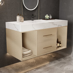 39.4 '' Floating Bathroom Vanity with Ceramic sink,Wall Mounted Vanity 2 Soft Close Drawer and white slate top