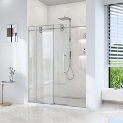 56"-60"W*72" H Frameless Single Sliding Shower Door – 5/16" (8mm) Clear Tempered Glass, Bypass Design with Brushed Nickel Finish