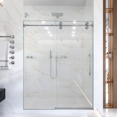 56"-60"W*72" H Frameless Single Sliding Shower Door – 5/16" (8mm) Clear Tempered Glass, Bypass Design with Brushed Nickel Finish