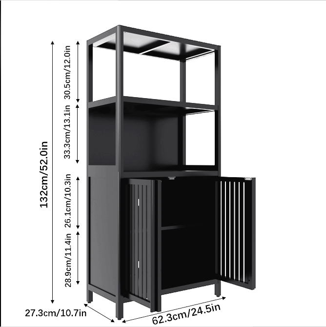 Black bamboo storage cabinet, separate bathroom cabinet with 2 doors, floor cabinet organizer for living room, kitchen, entrance