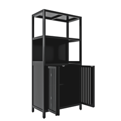 Black bamboo storage cabinet, separate bathroom cabinet with 2 doors, floor cabinet organizer for living room, kitchen, entrance