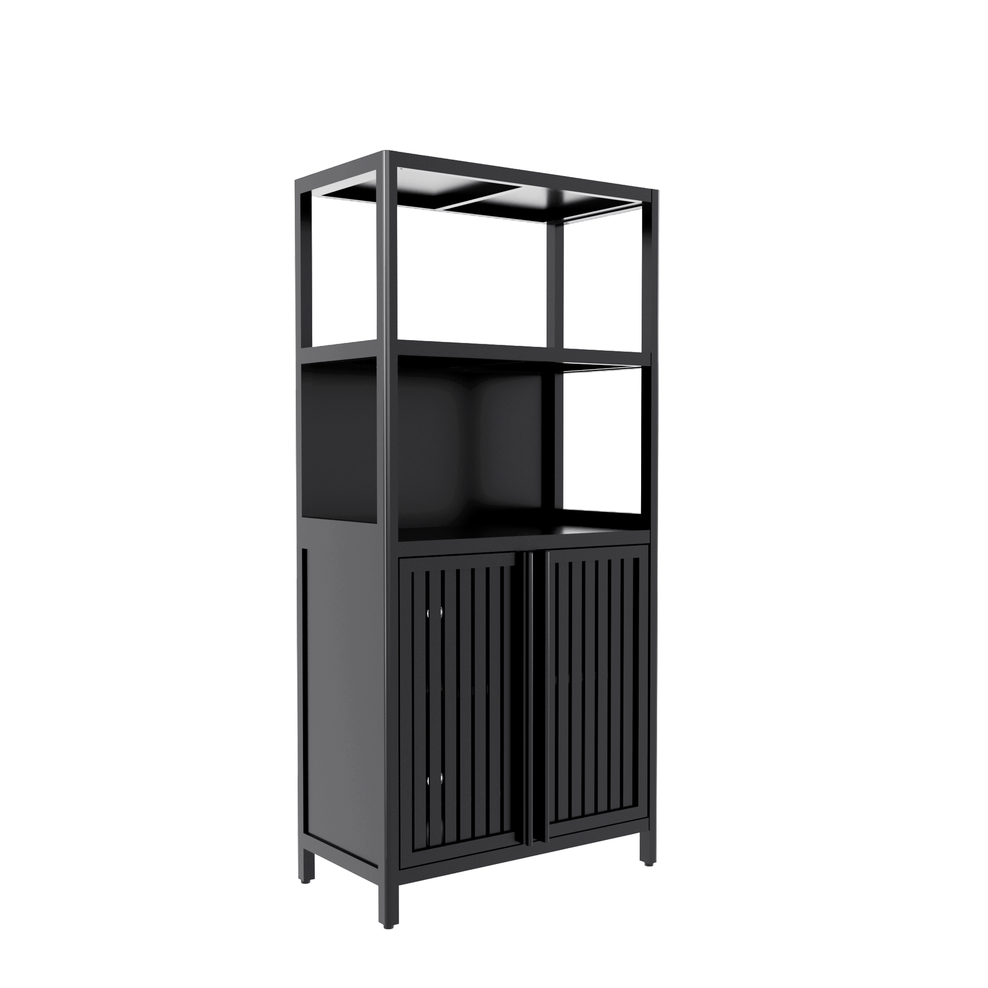 Black bamboo storage cabinet, separate bathroom cabinet with 2 doors, floor cabinet organizer for living room, kitchen, entrance