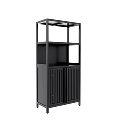 Black bamboo storage cabinet, separate bathroom cabinet with 2 doors, floor cabinet organizer for living room, kitchen, entrance