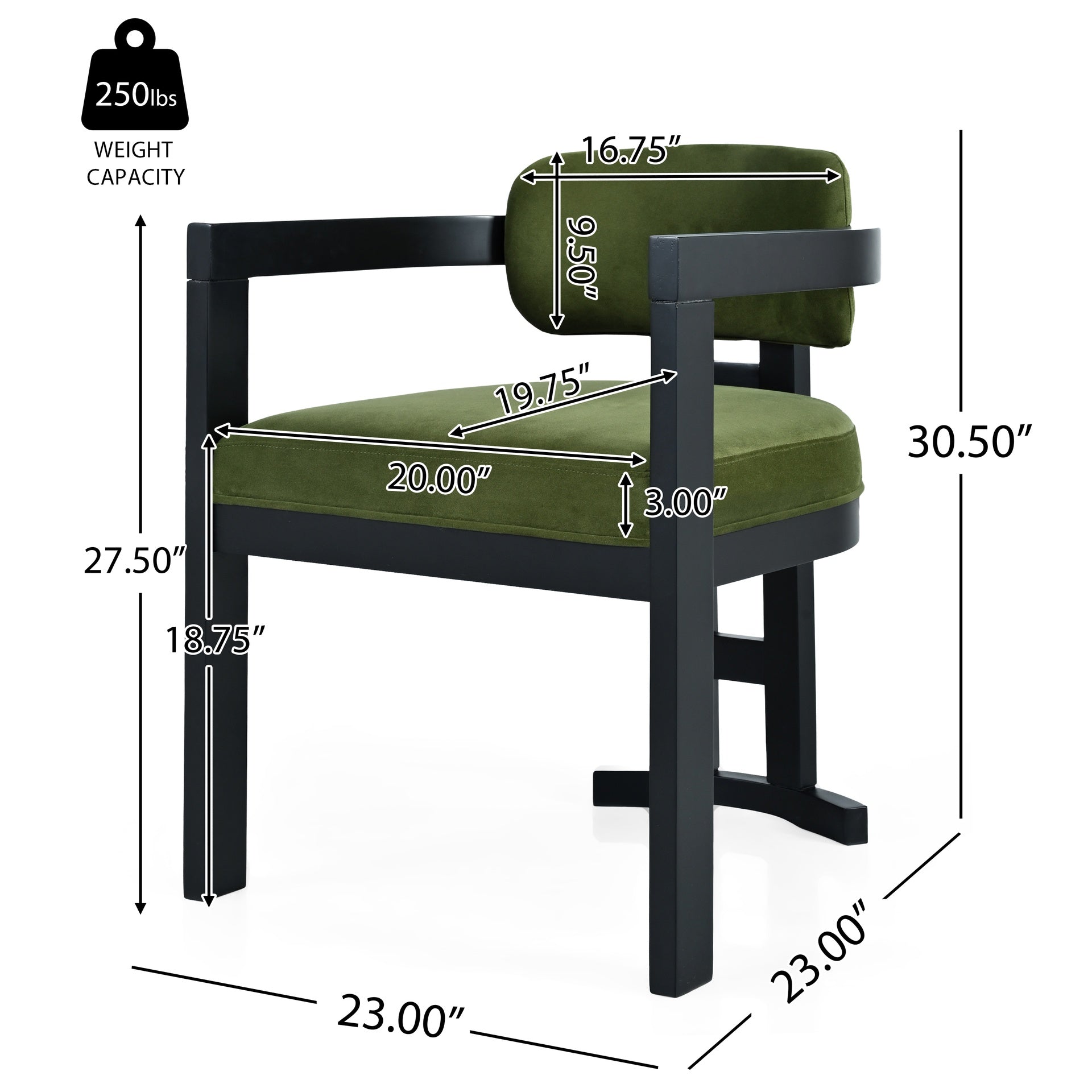 Indoor Upholstered Wood Dining Chair(Set of 2),Green+Black